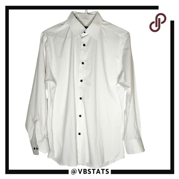 David Donahoe Mens Performance Trim Fit Button Up Shirt White Size 16 - Picture 1 of 10